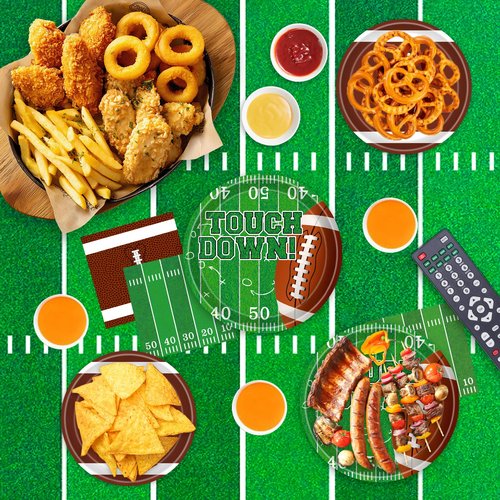 Football Party Decorations Football Party Supplies Dinner Plates Napkins Cups Banner Touchdown Tablecloth for Football Birthday Game Day Tailgate Decorations Serve 24