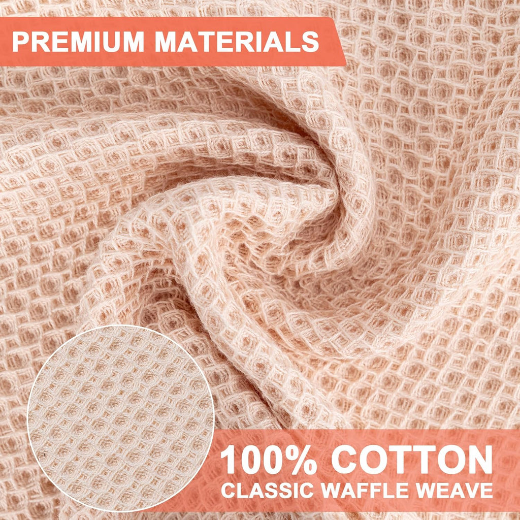 Skiennix Kitchen Dish Cloths - 100% Cotton Waffle Weave, Ultra Soft & Absorbent | 6-Pack, Beige, 12x12 Inches