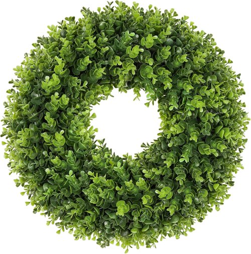 Boxwood Wreath - 20 Inch Artificial Greenery for Front Door | All Seasons Spring & Summer Decor
