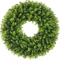 Boxwood Wreath - 20 Inch Artificial Greenery for Front Door | All Seasons Spring & Summer Decor