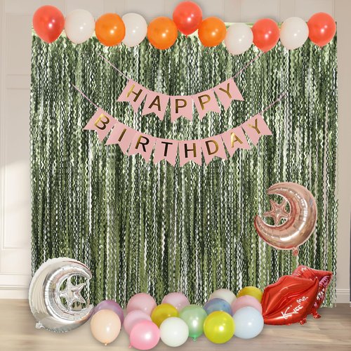 4 Pack Wavy Olive Green Streamers Backdrop Jungle Party Decorations - 3.3x6.6ft Foil Fringe Curtains Photo Booth for Dinosaur Animal St Patrick's Day Football Decor