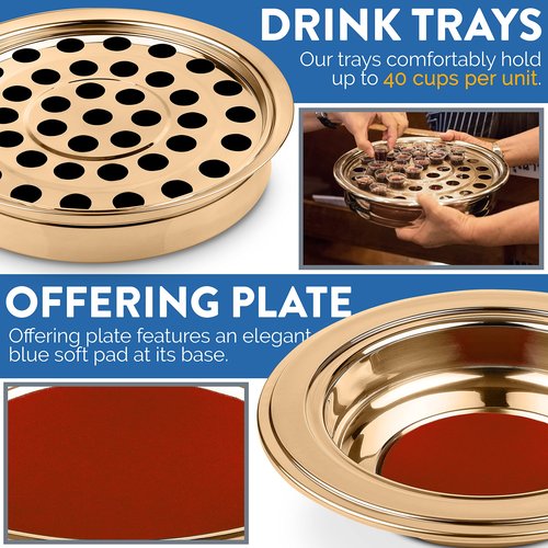 Steadfast Selections - (Offering Plate Red) Premium Gold Stainless Steel Offering Plates for Church | Offering Trays | Church Collection Plate | Church Offering Plates
