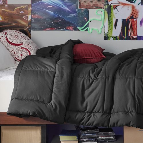 Bedsure Comforter Duvet Insert - All-Season Twin Size Quilted Bedding, GentleSoft Down Alternative, Black 88 x 68 Inches
