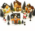 Aneco 19-Piece Christmas Village Set | Resin Houses, Santa & Snowman Figurines, LED Lights, Pine Trees for Winter Decor