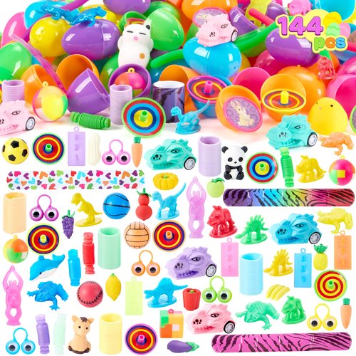JOYIN 144 PCS Prefilled Easter Eggs with Assorted Toys for Easter Egg Hunt, Party Favors, Basket Stuffers, Classroom Prize Supplies