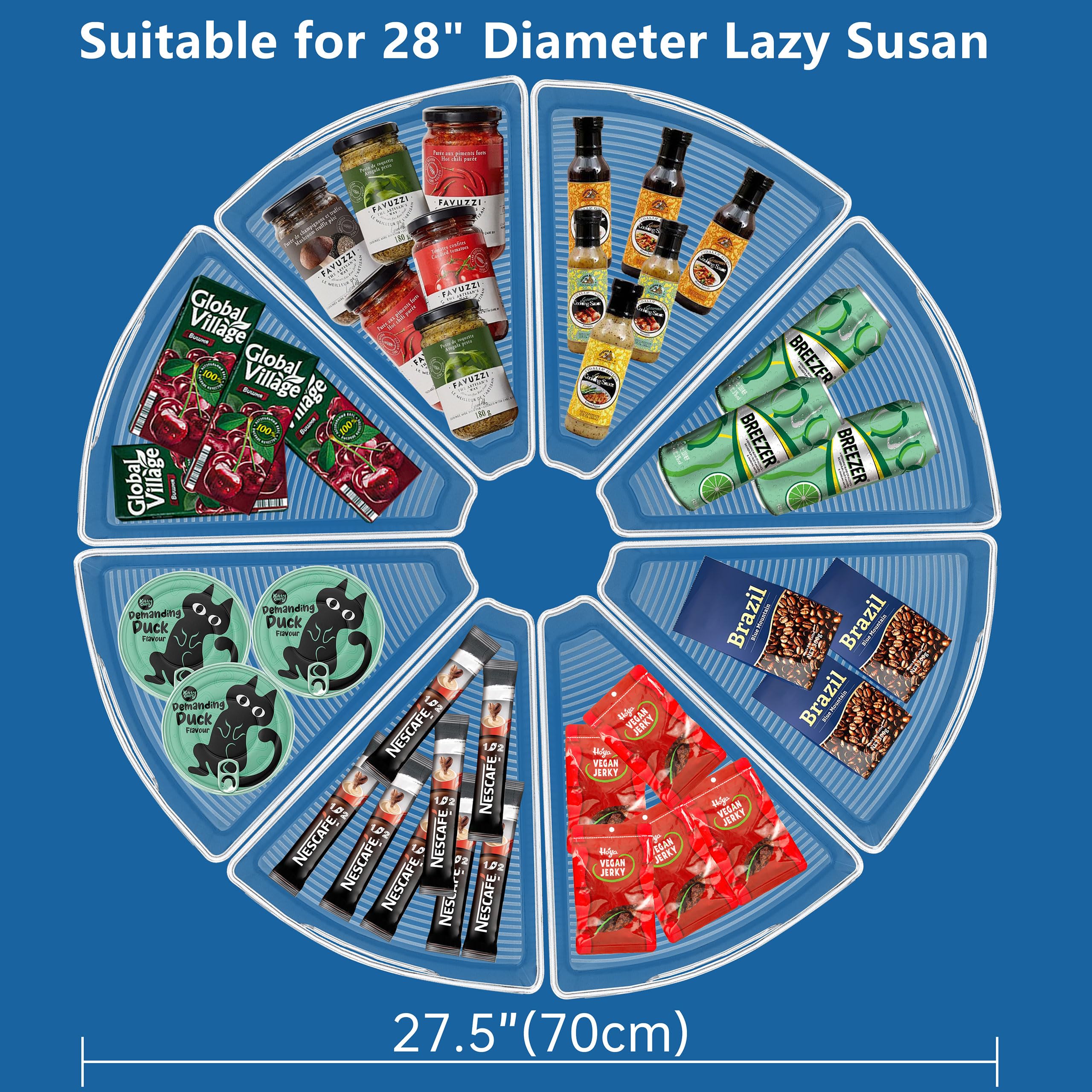 JOWBOOW Lazy Susan Organizer Bins for 28"-29" Diameter Corner Cabinet Lazy Susan, 8 Pack, Clear Plastic Cabinet and Pantry Storage Bin, 1/8 Wedge-Food Safe, BPA Free