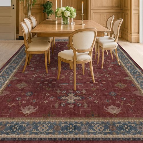 Hazo Haus Oriental Area Rug - Burgundy 8x10 Large Soft Washable Non-Slip Indoor Décor