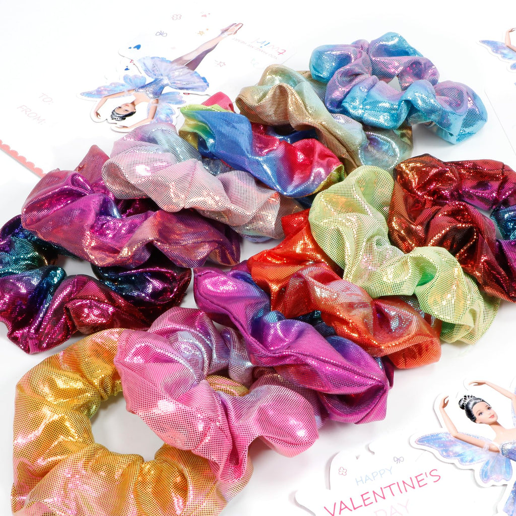 pozemu Valentines Day Gifts for Kids 24 Pack Ballerina Cards with Hair Scrunchies for Valentine Classroom Exchange Unique Valentines Day Cards for Kids School, Party Favors for Girls