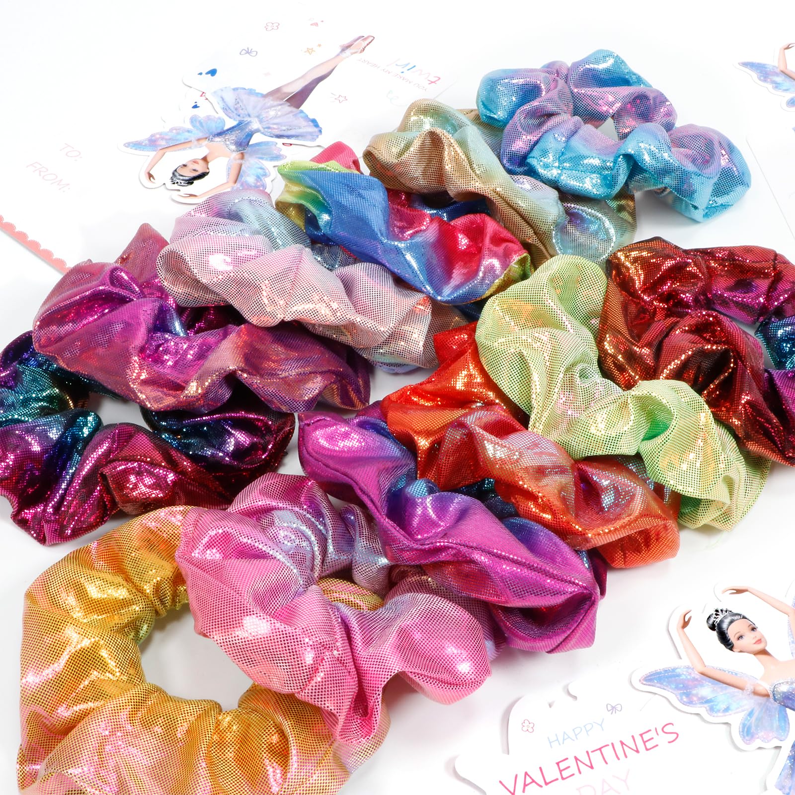 pozemu Valentines Day Gifts for Kids 24 Pack Ballerina Cards with Hair Scrunchies for Valentine Classroom Exchange Unique Valentines Day Cards for Kids School, Party Favors for Girls