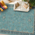 Skiennix Boho Teal 7x9 Soft Rug - Washable Turquoise Vintage Carpet for Living Room & Bedroom
