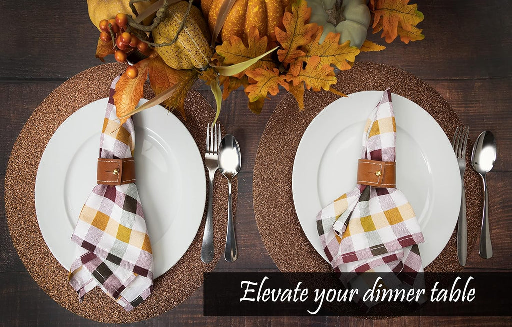 PERLLI Rustic Burnt Orange Napkins - 100% Cotton, Washable & Reusable | 12 Pack, 18x18 Inches for Thanksgiving