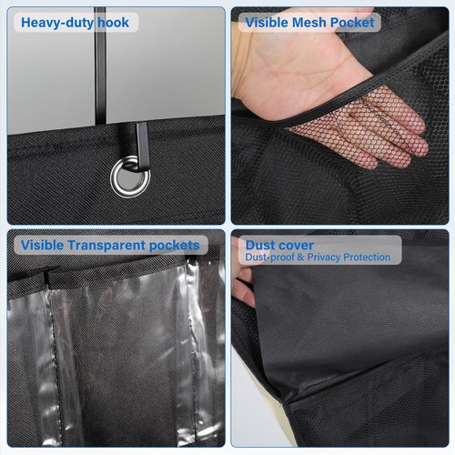 Over the Door Organizer for Toy Guns, Toys Storage Back of Door Hanging Organizer with Large Capacity Pockets and Adjustable Straps, for Kids Foam Blasters, Darts, Goggles and Toys Gun Accessories