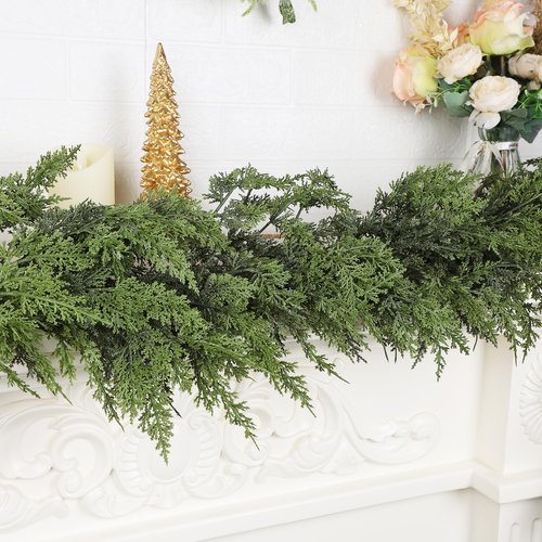 yofit 6FT Garland Christmas Decorations- Artificial Cedar Pine Garlands for Fireplace Mantel, Table, Door Frame, Staircase- Christmas Indoor/Outdoor Holiday Decor