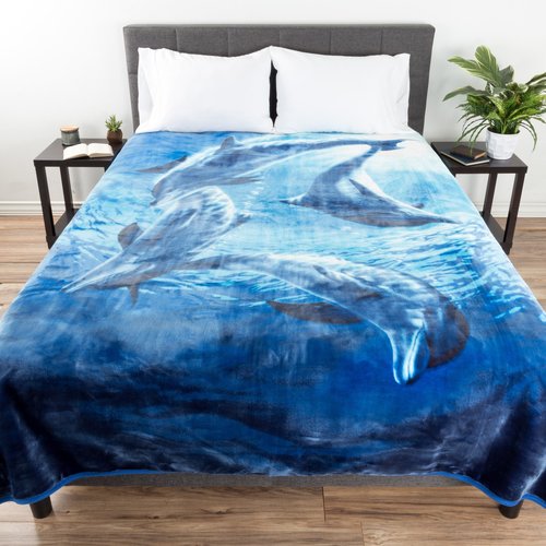 Lavish Home 92"x80" Weighted Blanket with Ocean Dolphins Pattern- Plush Thick 8 Pound Faux Mink Soft Fuzzy Blanket for Couch, Sofa and Bed
