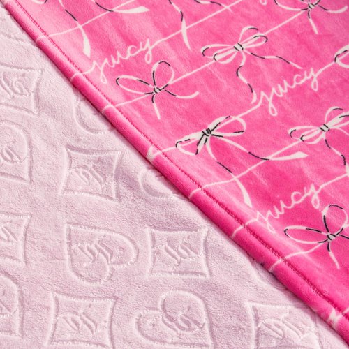 Juicy Couture Plush Throw Blanket Set - 2 Piece Set: 50" x 70" & 60"x 90", Royal Embossed/Bow