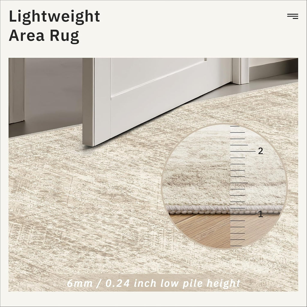 Soalmost 9x12 Area Rug - Non-Slip, Machine Washable Vintage Design for Living Room & Bedroom - Beige