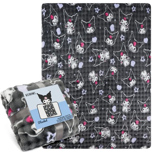 Get Trend Hello Kitty Sanrio Waffle Blanket for Girls, Teens, Women, 51 x 59 in, Kuromi Throw Blanket, Throw for Bed, Room Decor, Kawaii Gifts for Her (Grey Kuromi)