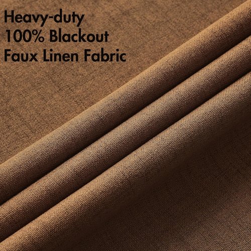MIULEE 100% Blackout Linen Curtains - Thermal Insulated Brown Grommet Drapes | 52 x 84 Inch (2 Panels)