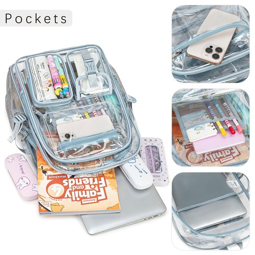 abshoo Large Clear Backpack For Girls Women Heavy Duty Clear Bookbag for School Transparent Backpack (Baby Blue)
