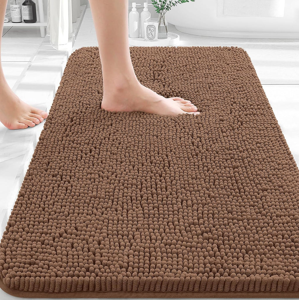 OLANLY Bathroom Rugs - Extra Soft Chenille Bath Mats | Quick-Dry, Machine Washable, 36x24 Mocha