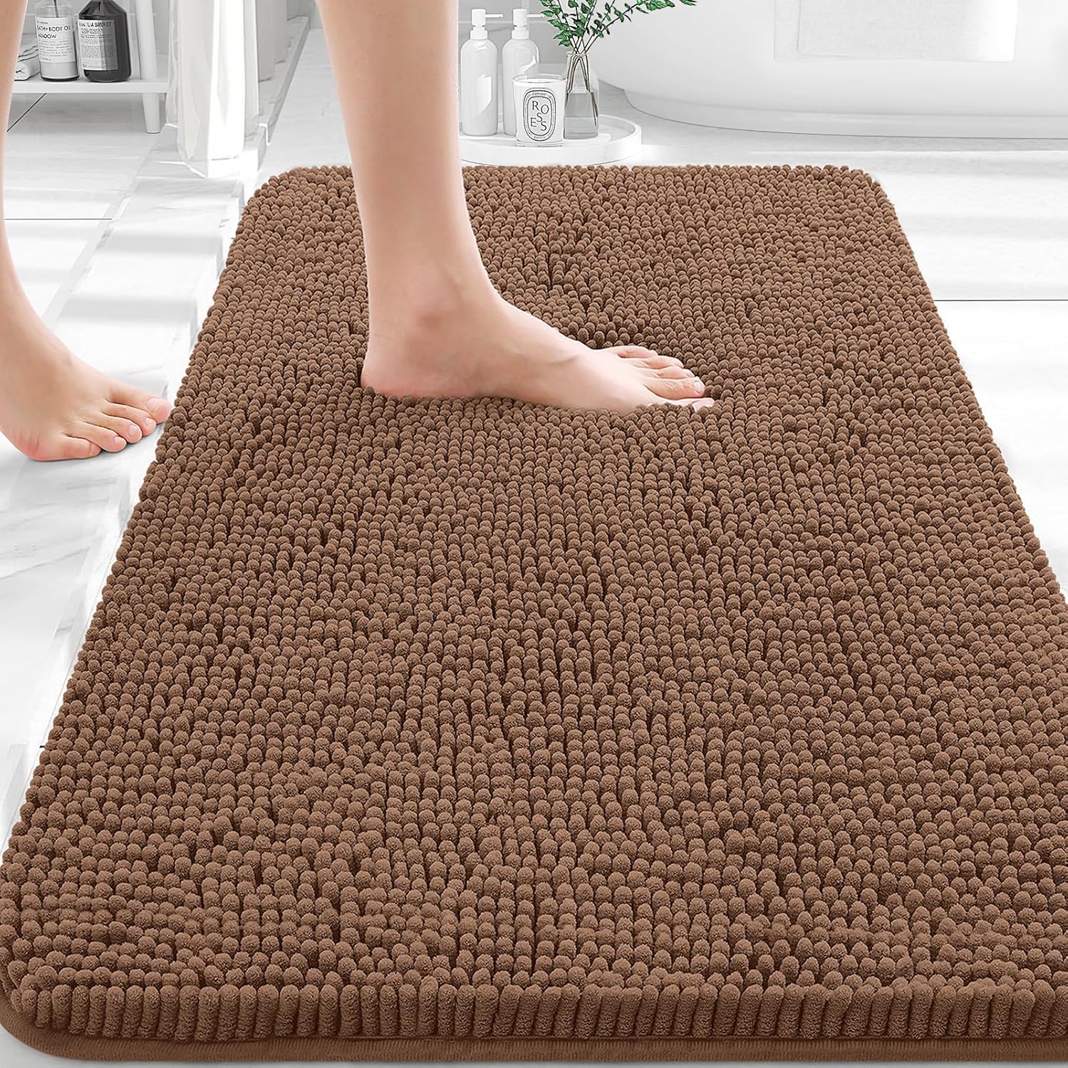 OLANLY Bathroom Rugs - Extra Soft Chenille Bath Mats | Quick-Dry, Machine Washable, 36x24 Mocha