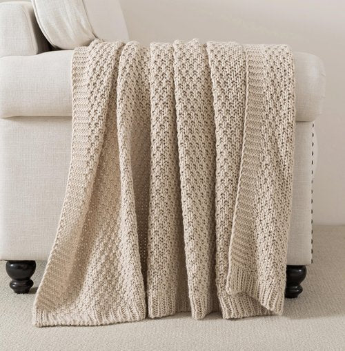 WDCOZY Chunky Cable Knit Throw Blanket Super Soft Warm Knitted Throw Blanket for Couch, Sofa, Chair, Bed Lightweight Breathable Cozy Comfortable Home Decorative Camel Tan Beige 60x80 Inches