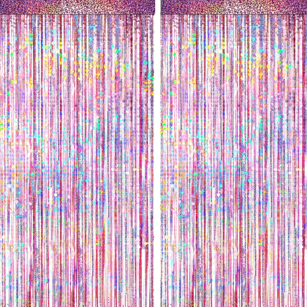 Pink Foil Fringe Curtain by [Brand Name] - 4 Packs of Glitter Metallic Tinsel Backdrop for Parties