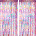 Pink Foil Fringe Curtain by [Brand Name] - 4 Packs of Glitter Metallic Tinsel Backdrop for Parties