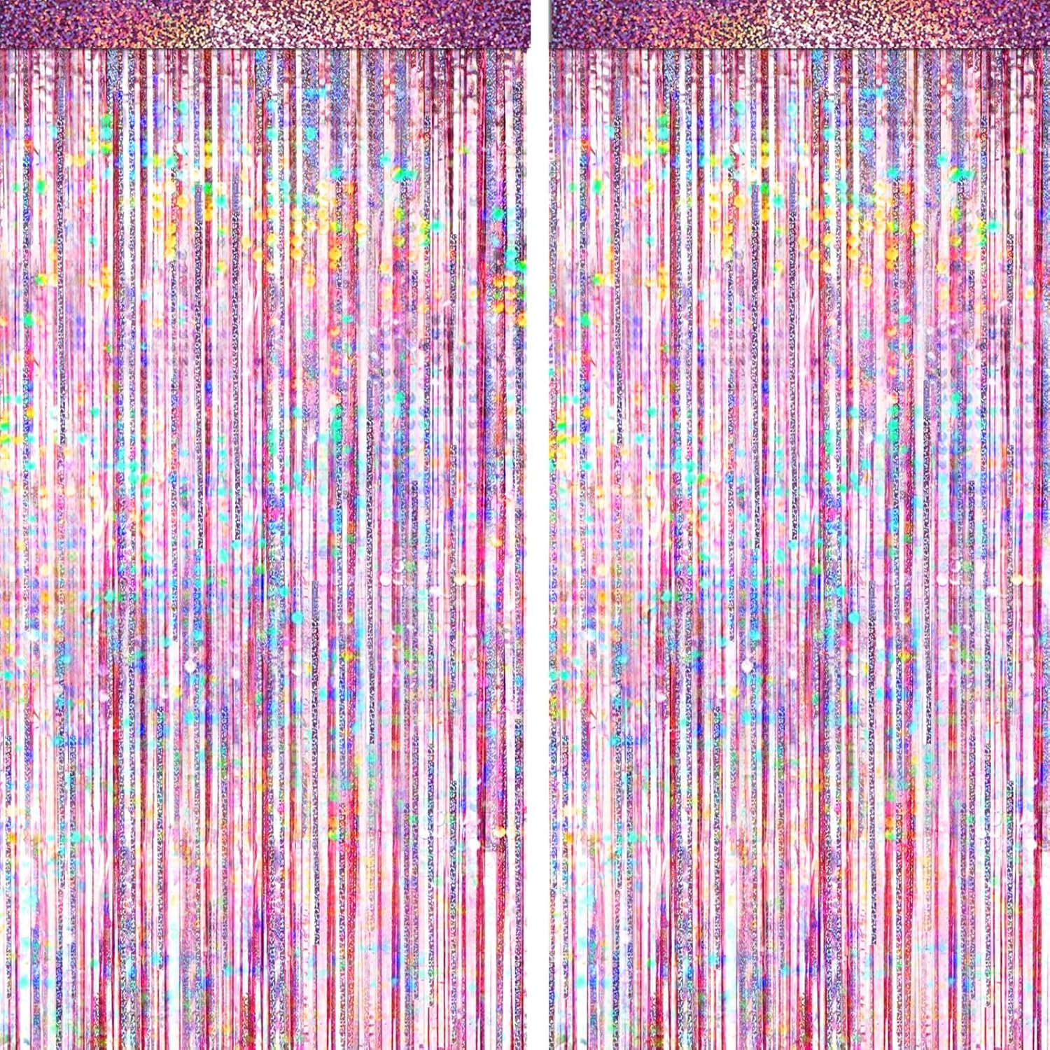 Pink Foil Fringe Curtain by [Brand Name] - 4 Packs of Glitter Metallic Tinsel Backdrop for Parties