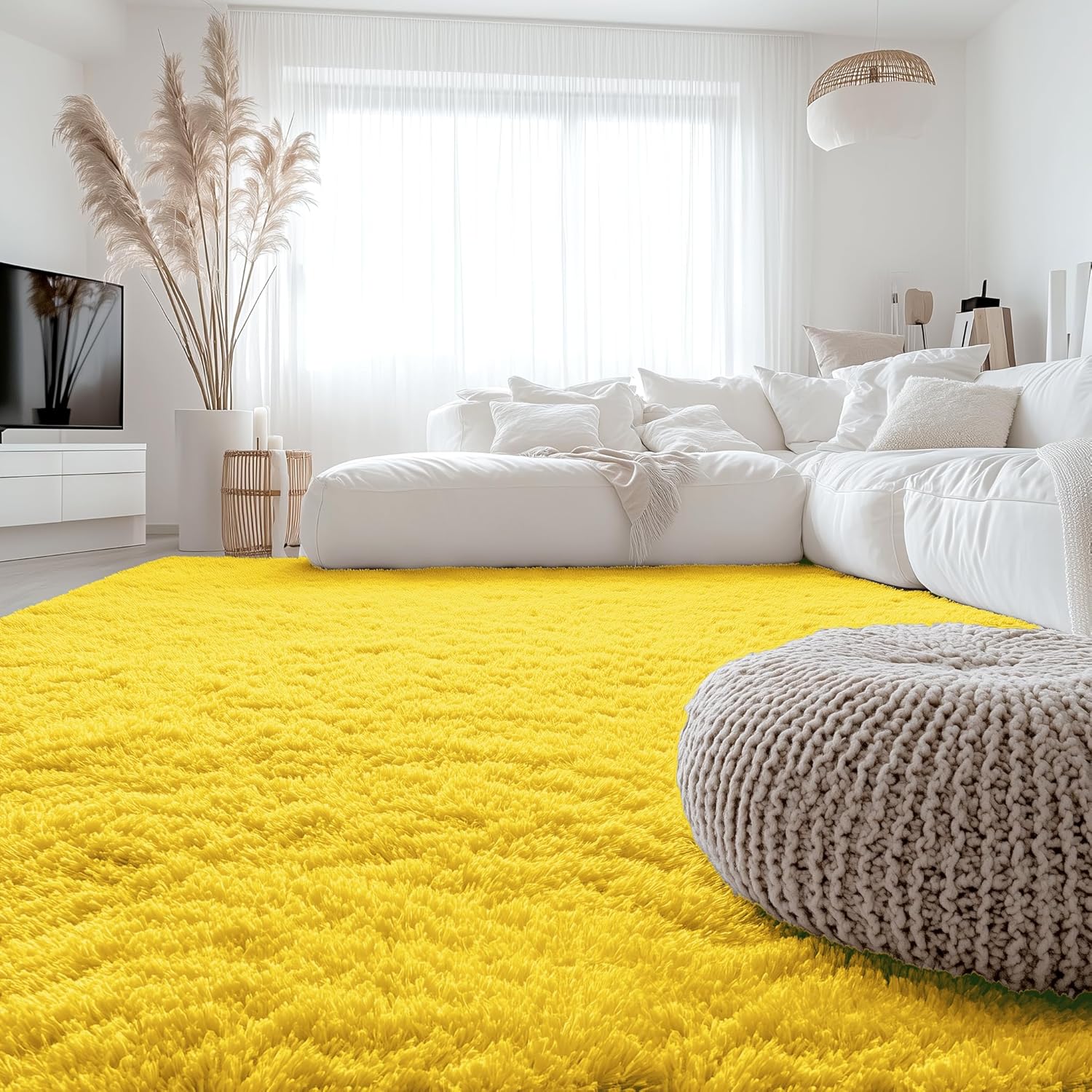 OLANLY 6x9 Machine Washable Area Rug - Soft Fluffy Shaggy Carpet for Living Room & Bedroom | Yellow