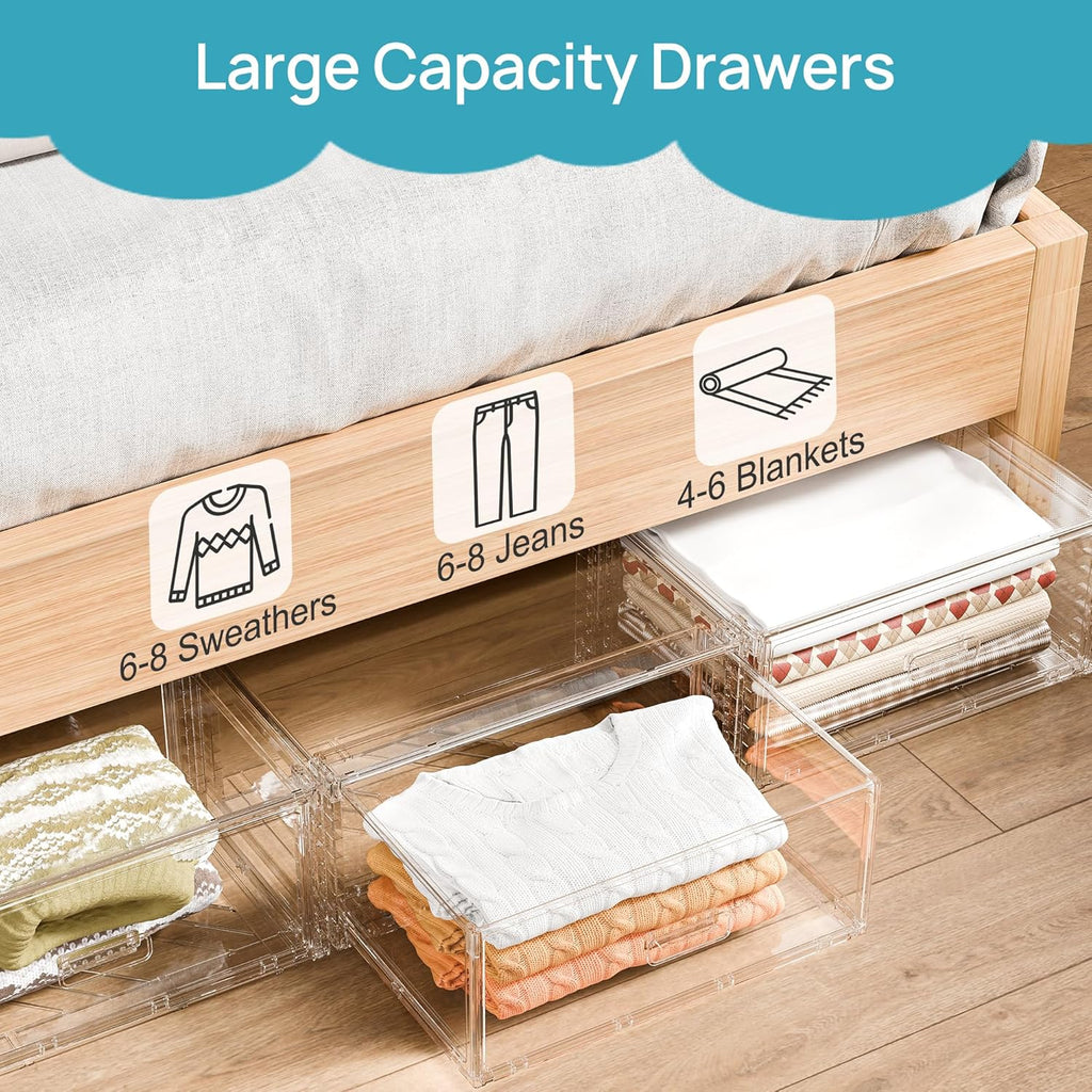 Vtopmart Large Clear Stackable Storage Drawers - 27QT Plastic Closet Bins | Dust-Proof Underbed Organizer for Clothing