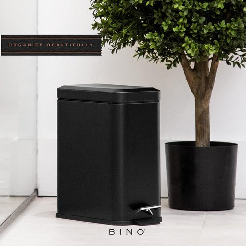 BINO Rectangular Step Trash Can - 1.3 Gallon Stainless Steel with Lid | Matte Black Kitchen & Bathroom Solution