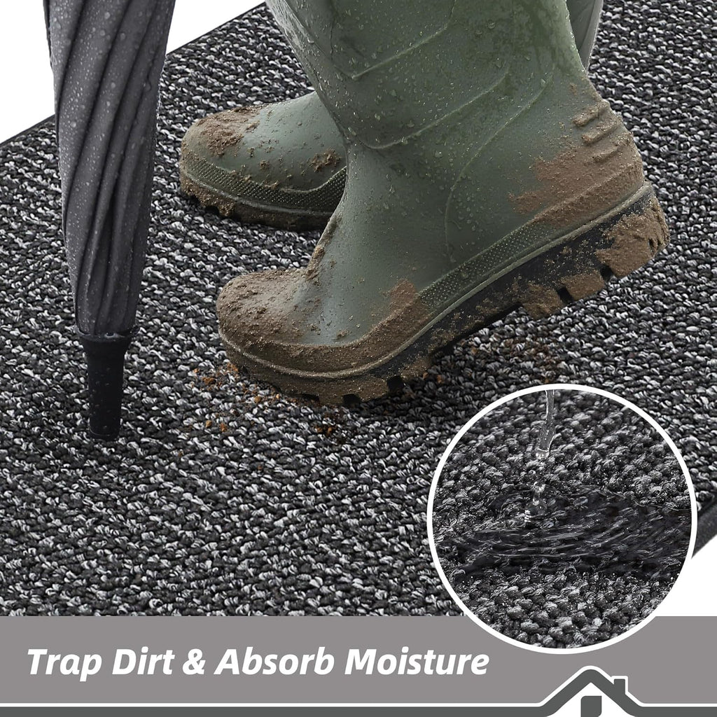 BEQHAUSE Dirt Trapper Door Mat - Non-Slip, Washable Entryway Rug | 17" x 30", Charcoal, Low Profile