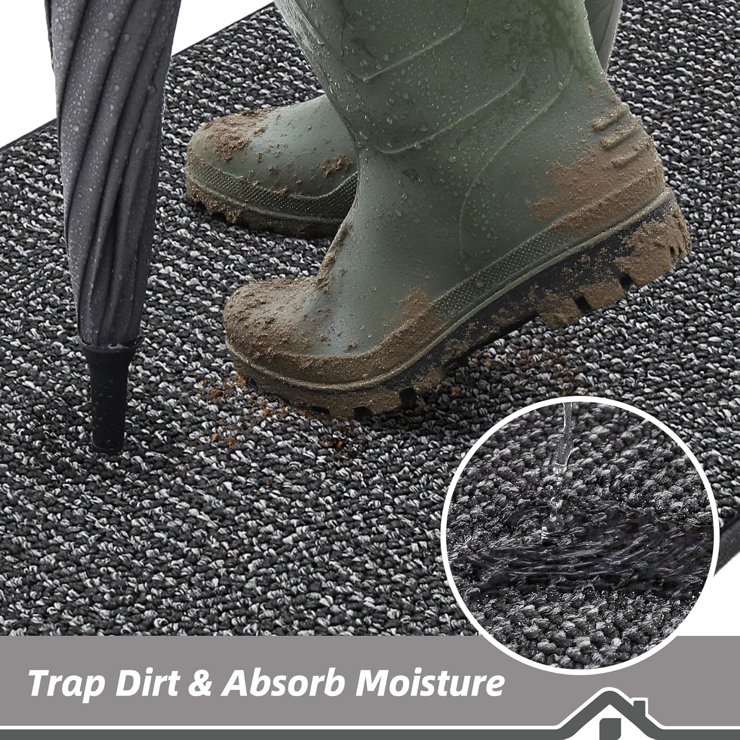 BEQHAUSE Dirt Trapper Door Mat - Non-Slip, Washable Entryway Rug | 17" x 30", Charcoal, Low Profile