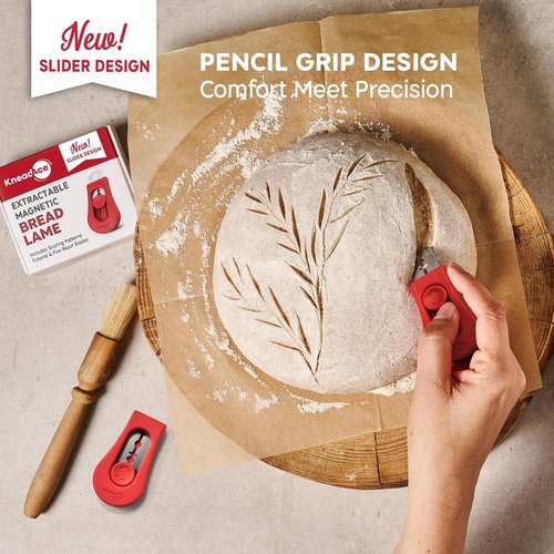 KneadAce Bread Lame Dough Scoring Tool - Upgraded Magnetic Design with 5 Razor Blades & Patterns Booklet