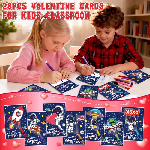 COKOKA 28 Pack Valentines Day Gifts for Kids LED Finger Lights Toys with Valentines Day Cards for Kids Classroom, Non-Candy Class Exchange Gifts Valentine Party Favors Bulk for Boys Girls