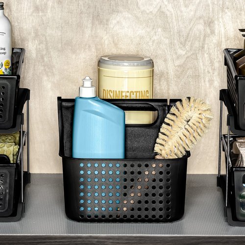 madesmart Large Premium Portable Shower Caddy, Hold Soap, Shampoo, Hair Supplies and Beauty Products, Cleaning Supplies Organizer for Home, Dorm, Plastic Shower Tote, Soft Handle, Smoke