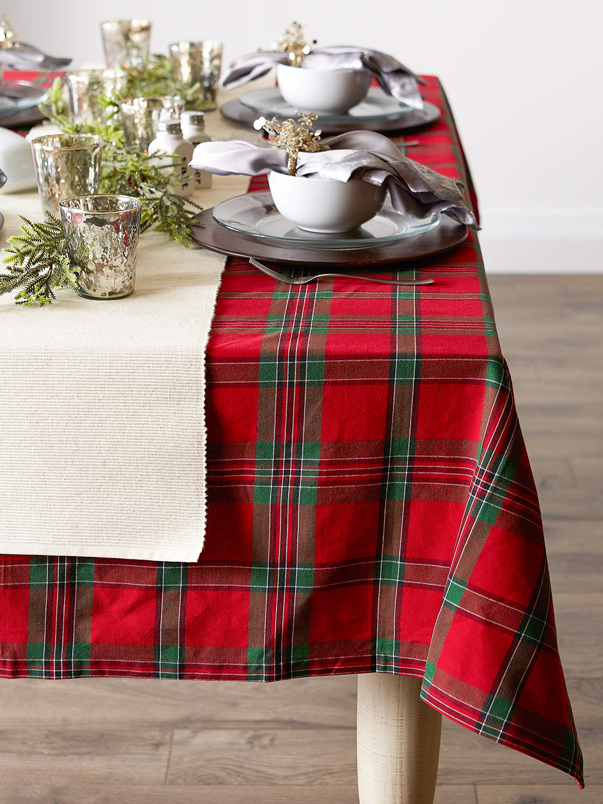 DII Farmhouse Christmas Plaid Dining Table & Kitchen Décor, Holiday Tablecloth, 70" Round, Red & Green