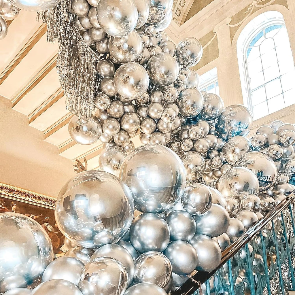 PartyWoo Silver Balloon Arch Kit - 140 Pcs in Various Sizes for Birthday, Graduation & Wedding Decor