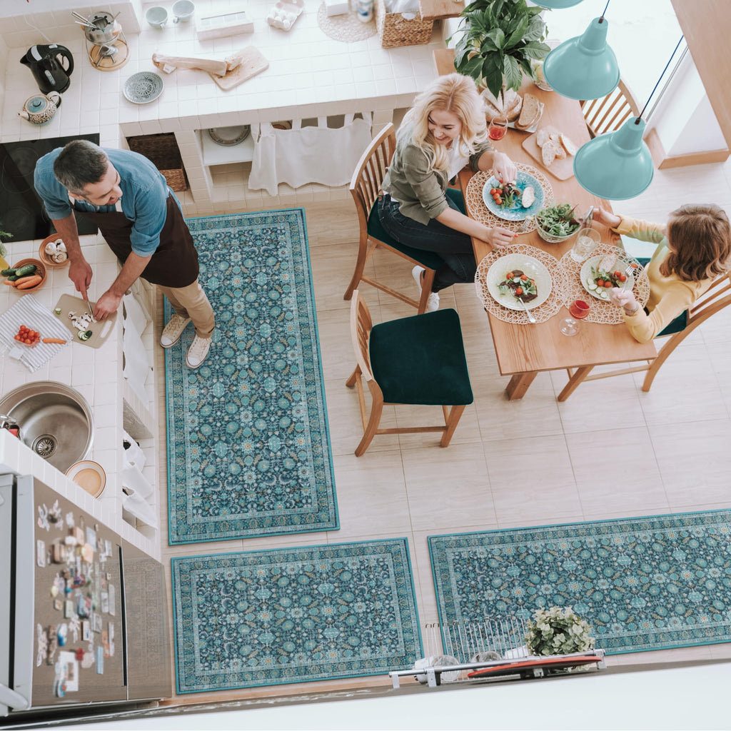KIMODE Floral Kitchen Rugs Non Slip Washable, Farmhouse Kitchen Rugs Sets of 3, Rubber Kitchen Mats for Floor, Kitchen Runner Rug for Hallways Laundry Sink Bathroom Red 20"x32"+20"x47"+20"x71"