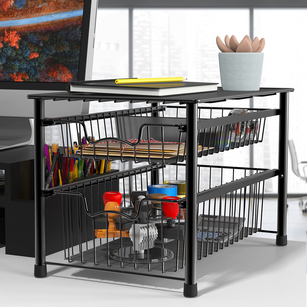 Simple Houseware Stackable 2 Tier Basket Drawer, Black