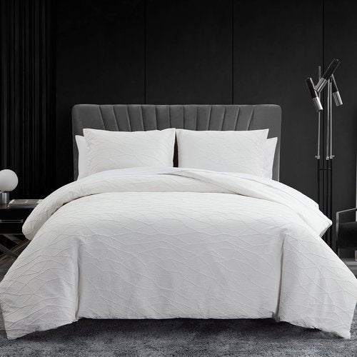Vera Wang - Queen Duvet Cover Set, Lightweight Bedding Set with Matching Pillowcases, 3 Piece Bed Set with a Soft & Textured Feel (Abstract Crinkle White)