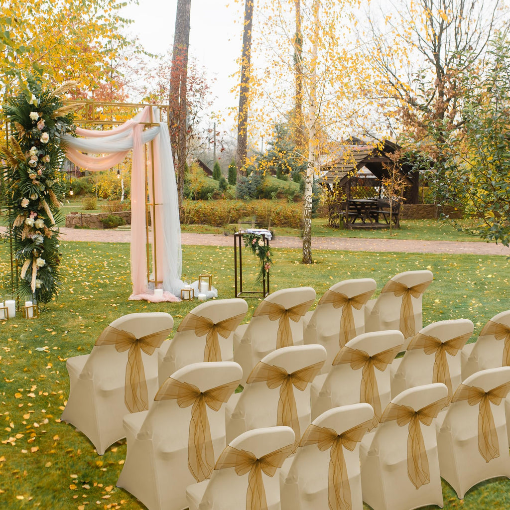 AZAMIA Stretch Folding Chair Covers 30pcs Spandex Chair Covers Protector for Wedding Party Dining Banquet, Washable Universal Fitted Chair Slipcovers for Celebration Birthday (Champagne, 30pcs)