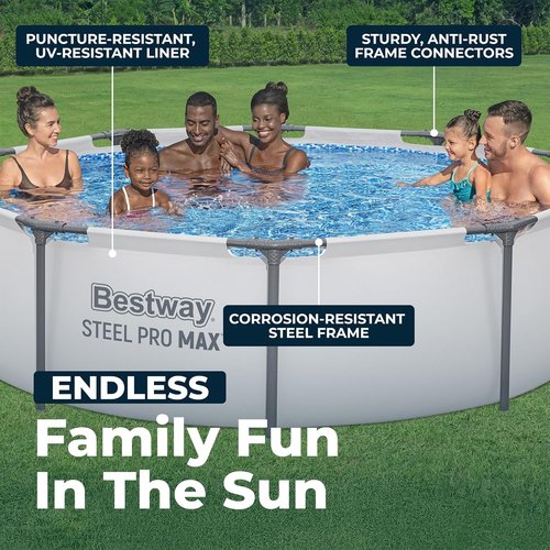 Bestway Steel Pro MAX Above Ground Pool - 10' x 30" Round Metal Frame with Filter Pump & Cartridge - Gray
