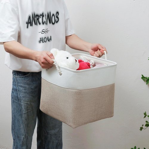 MidmmVick Cube Storage Bins - 13 x 13 Inch Collapsible Fabric Bins, 4 Pack for Home & Office (White & Beige)