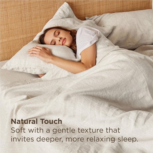 Bedsure Linen Sheets - Queen Size Bed, Blend from Linen Cotton Bedsheets, Breathable Cotton Bedsheets, Gifts for All Seasons, 4 Pieces, Linen