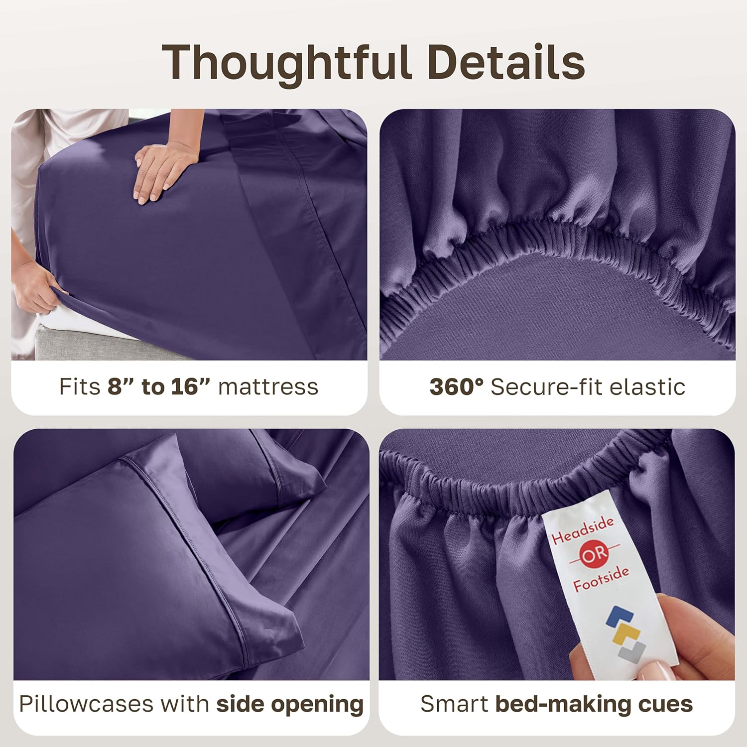 California Design Den Full Size Cotton Sheet Set - 400 TC Silky Smooth Sateen Weave, Deep Pockets - Purple