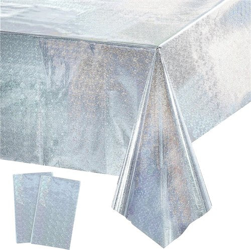 GREATRIL Disposable Silver Table Cover - Rectangle Party Tablecloths for Birthdays | 54'' x 108'' - 2 Packs