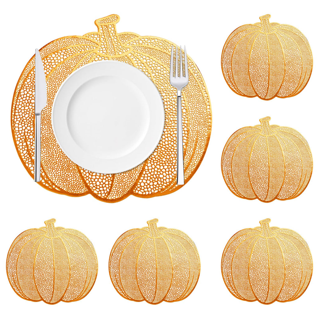 Pumpkin Placemats Set of 6,Orange Harvest Placemats Fall Thanksgiving Placemats Table Mats for Thanksgiving,Halloween and Party Table Decorations 15X15inch