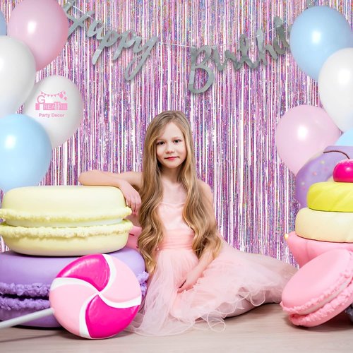 GREATRIL Pink Tinsel Curtain Backdrop - Foil Fringe Streamers for Birthday Girl Party | 2 Packs